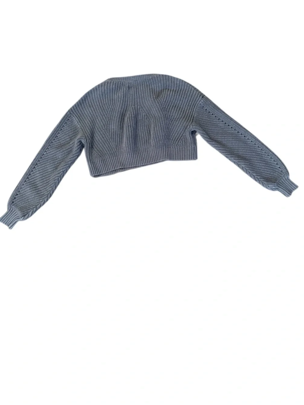 Anthropologie Light Gray Ribbed Cropped Crewneck Sweater - Picture 3 of 4